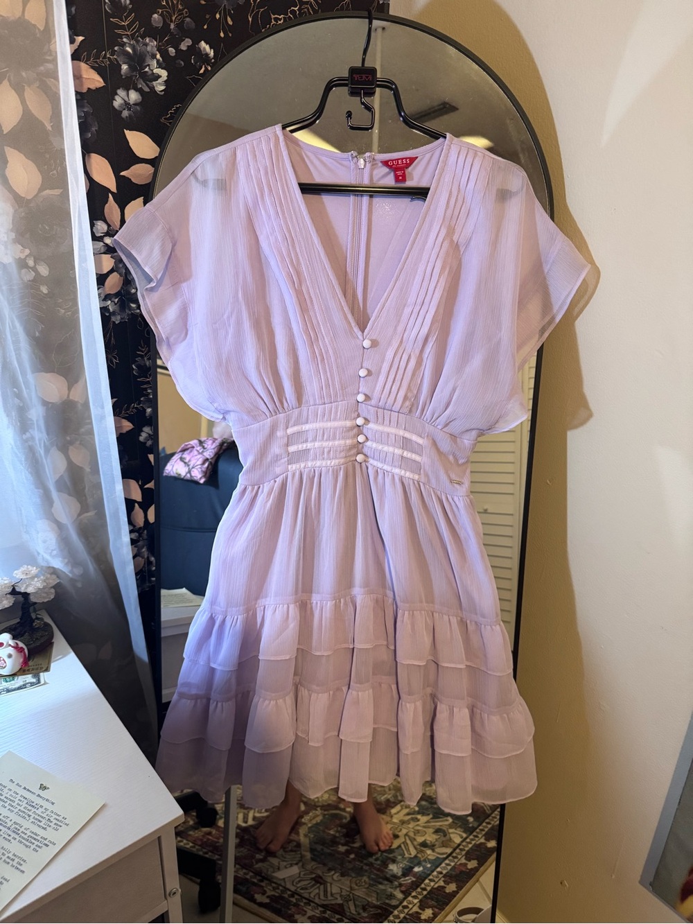 Guess Lilac V-Neck Ruffled Dress